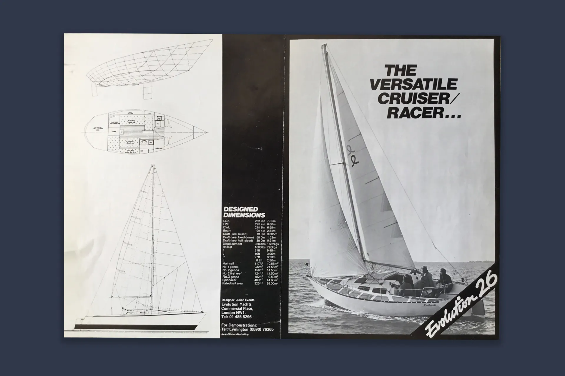 Marketing materials showing technical drawing and photographs of the Evolution 26